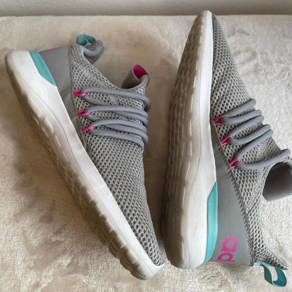 Adidas Cloudfoam Pure 2.0 Kids Grey Pink Teal Running Shoes FY7206 Size 5.5Y